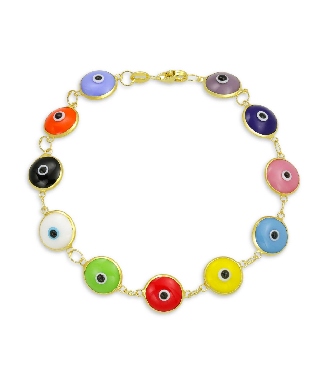 Bling Jewelry Protection Good Luck Amulet Turkish Glass Bead Evil Eye Bracelet Yellow Gold Plated Sterling Silver Multicolor 7 Inch - Multicolor | Macy's