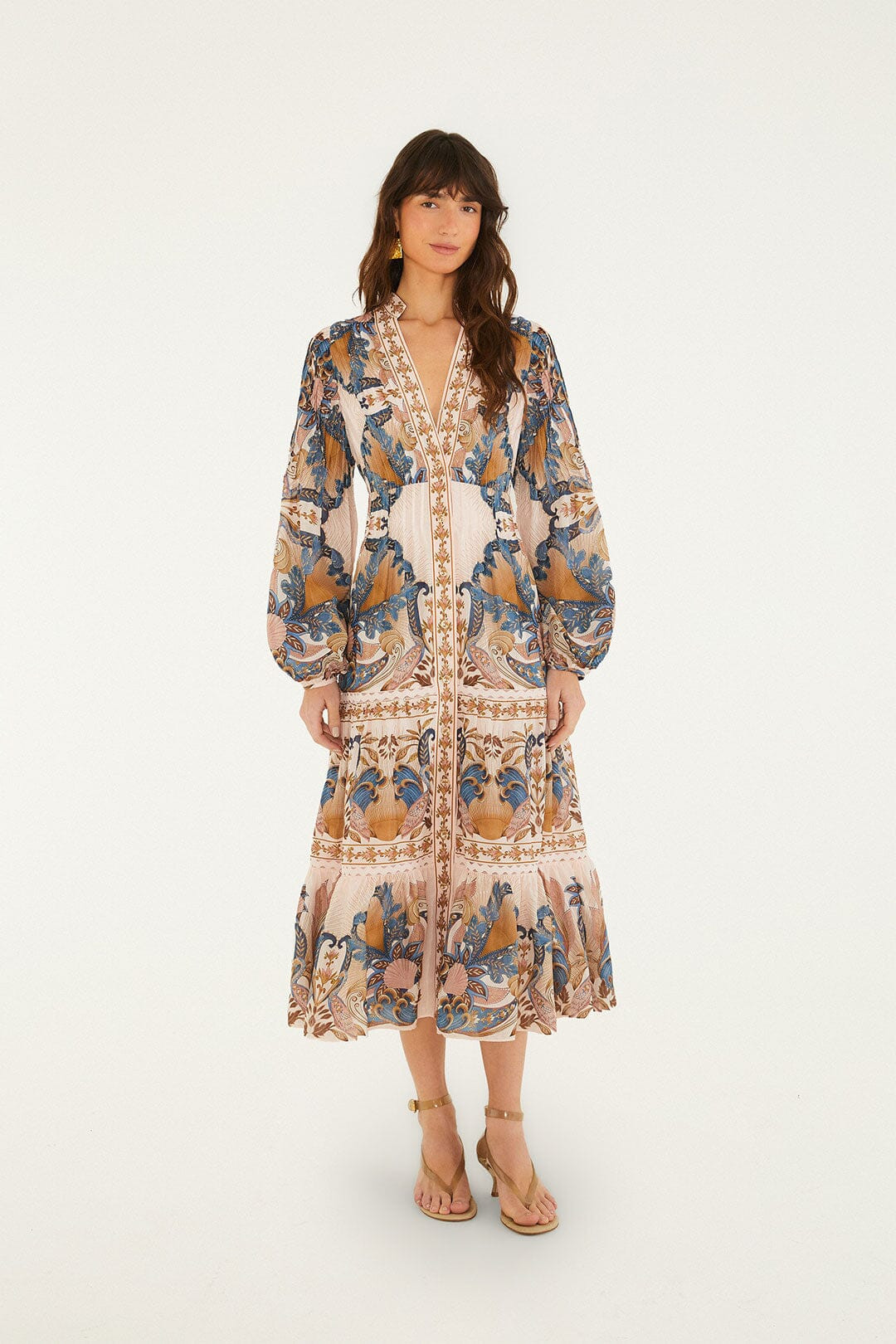 Soft Pink Sea Garden Scarf Pleated Midi Dress | FARM Rio | FarmRio (US)