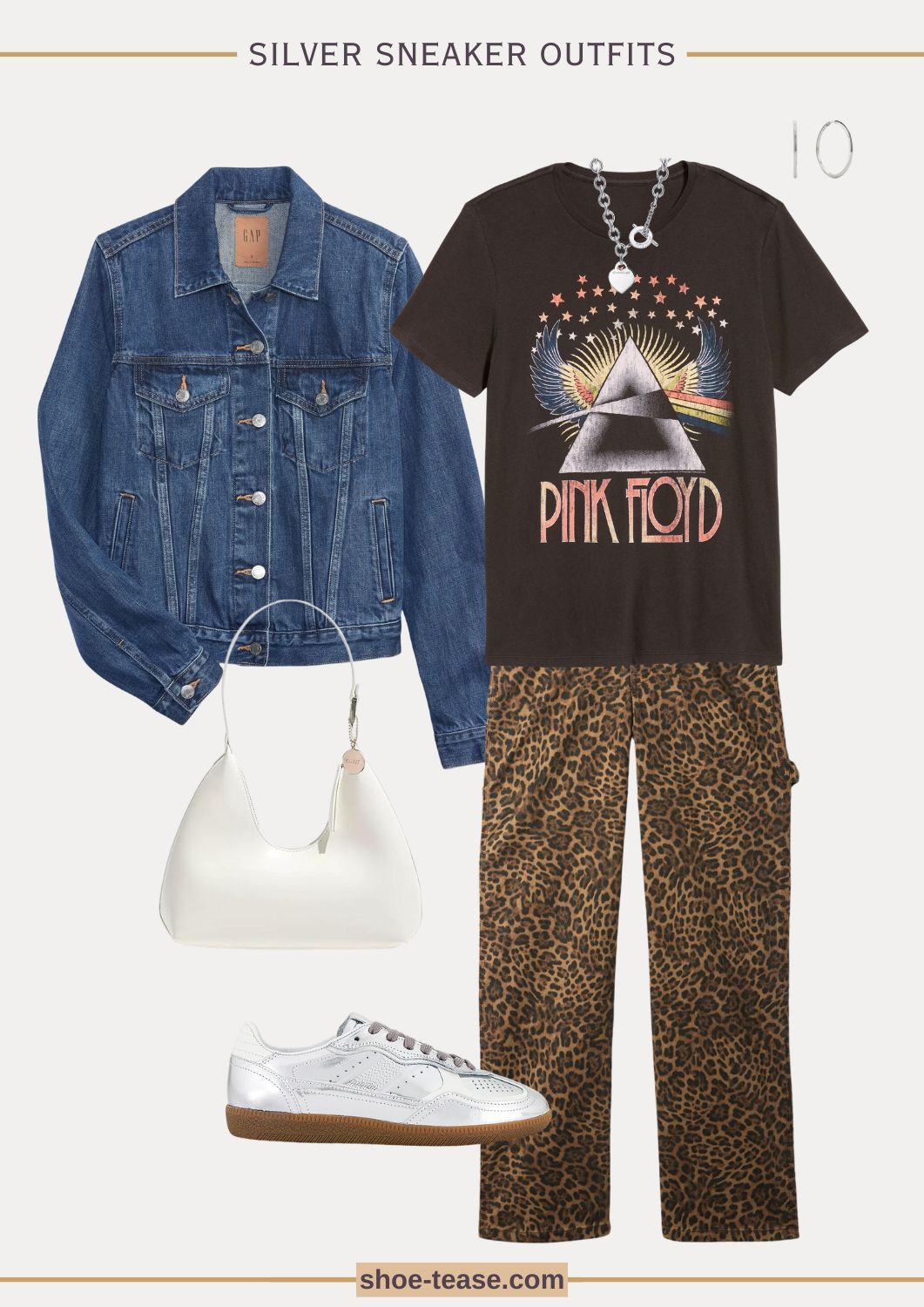 Fall outfit with leopard, print pants, silver sneakers, graphic tea, and denim jacket  

#LTKSeasonal #LTKOver40