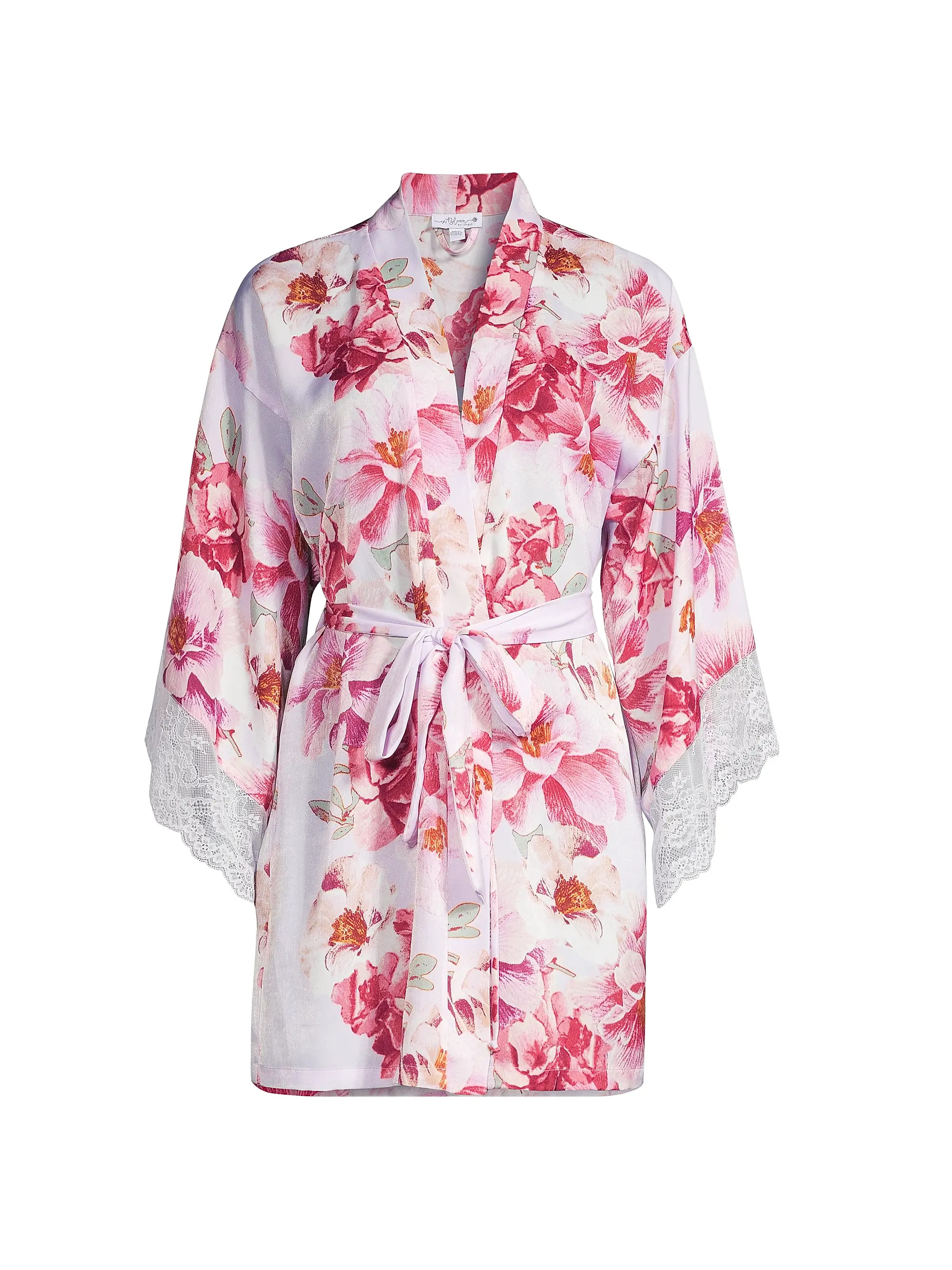 Phoebe Floral Satin Lace-Trim Robe | Saks Fifth Avenue