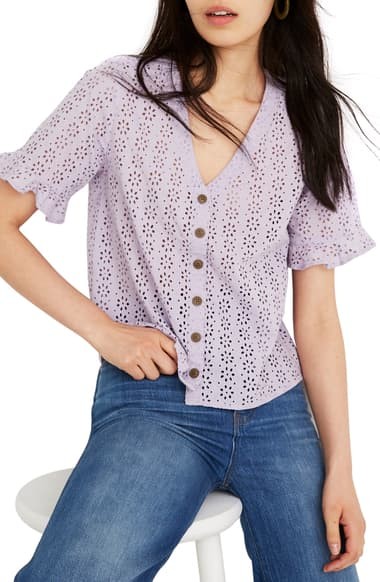 Madewell Eyelet Village Ruffle Sleeve Shirt | Nordstrom | Nordstrom