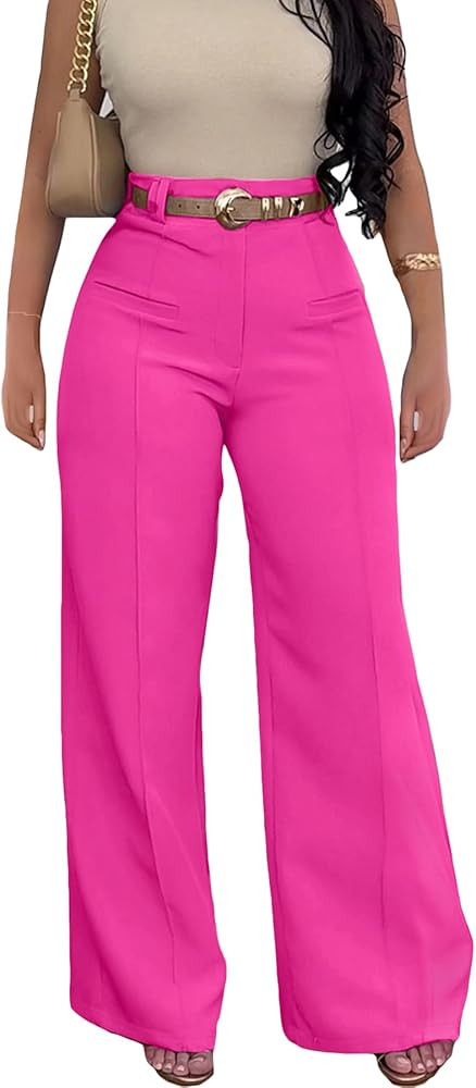 Tbahhir Women High Waisted Work Pants Wide Leg Dress Pants Straight Trousers Casual Business Slac... | Amazon (US)
