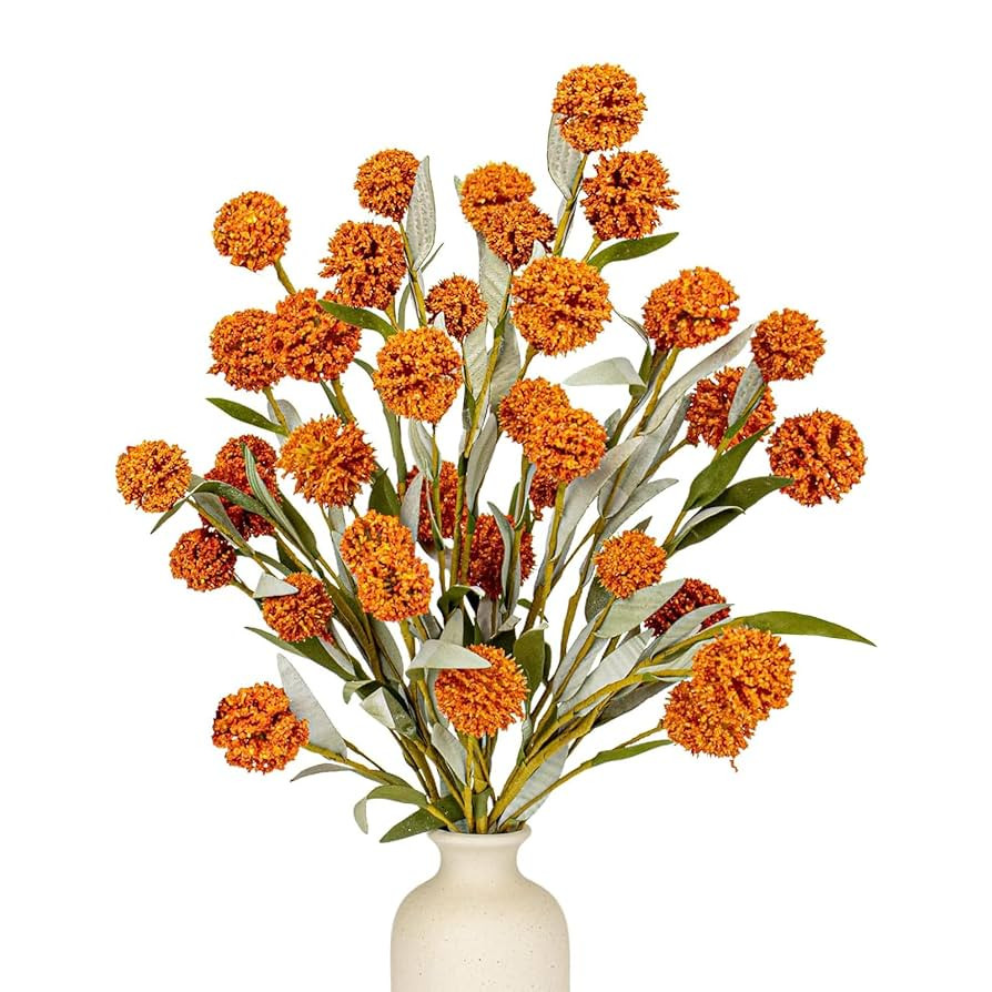 6 PCs Rustic Fall Flowers 17 Inches Boho Fall Floral Picks Faux Autumn Branches with Craspedia Or... | Amazon (US)