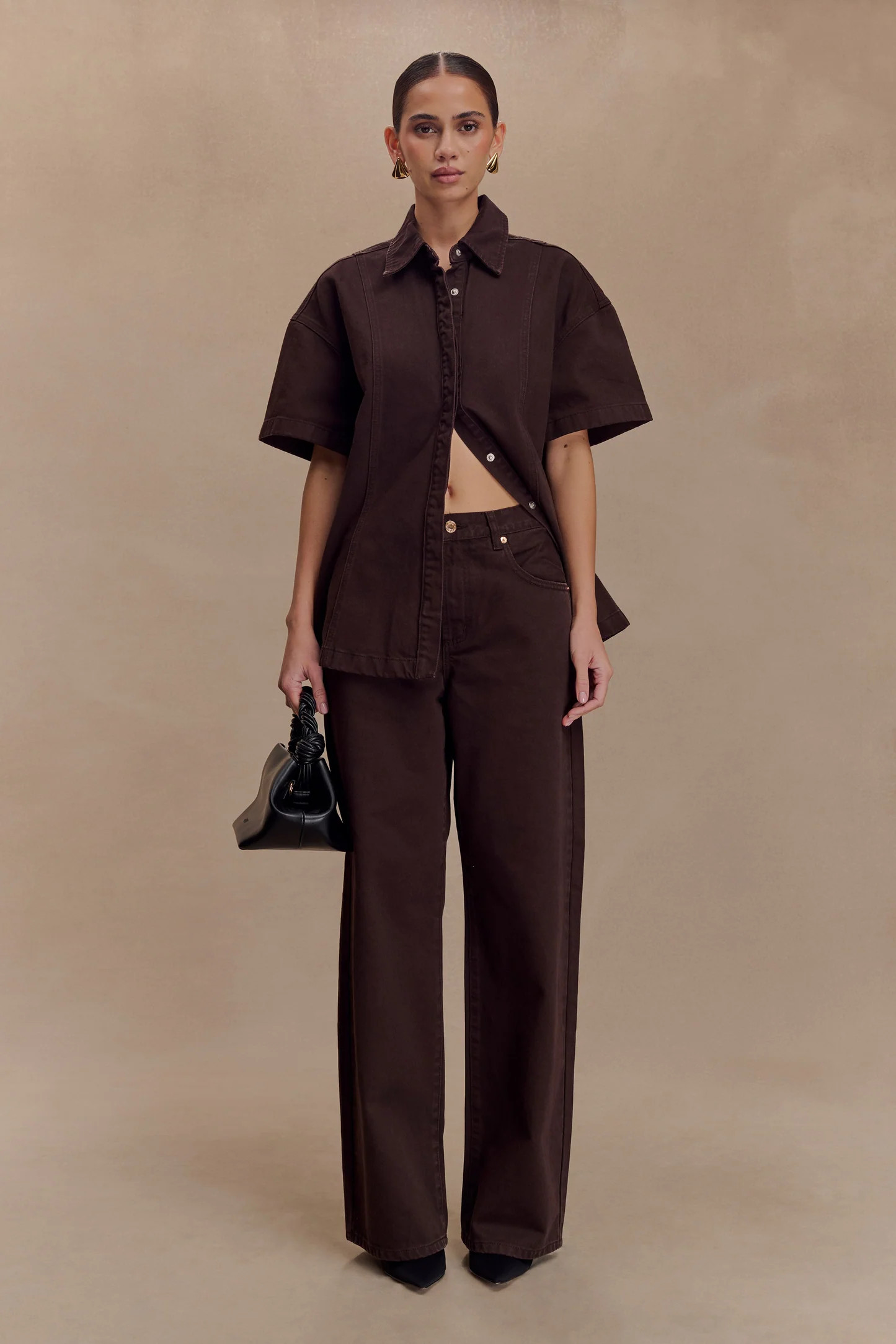 Mannon Mid Rise Denim Jeans - Chocolate | Meshki (APAC)