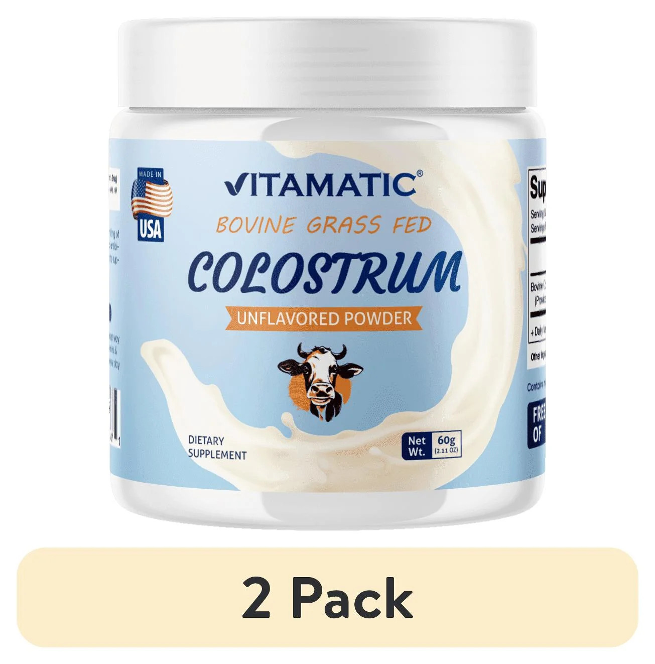 (2 pack) Vitamatic Bovine Colostrum 30% IgG Powder - Supplement for Gut Health, Hair Growth, Beau... | Walmart (US)