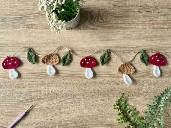 Crochet Mushroom Garland  Wall Hanging  Home Decor | Etsy | Etsy (US)