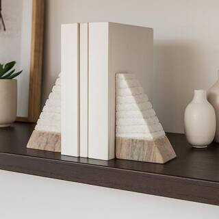 White 4 in. x 6 in. Stone Modern Pyramid Bookends (Set of 2) | The Home Depot