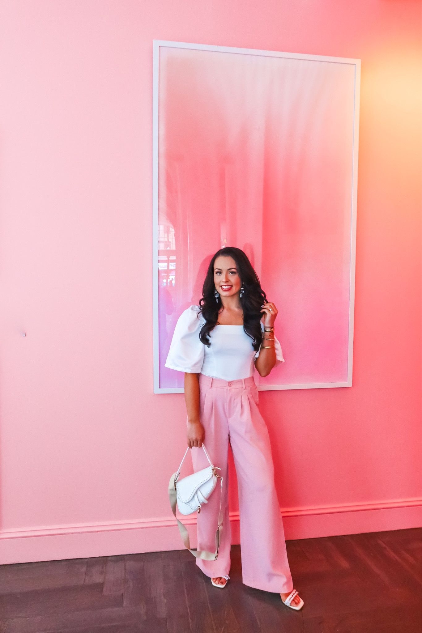 Under $35 amazon light pink trouser pants (small, multiple colors), under $30 amazon puff sleeve white top (small, 5+ colors), under $30 amazon saddlebag purse, under $15 pearl earrings and $35 target pearl heels #founditonamazon 



#LTKSaleAlert #LTKFindsUnder50 #LTKSeasonal