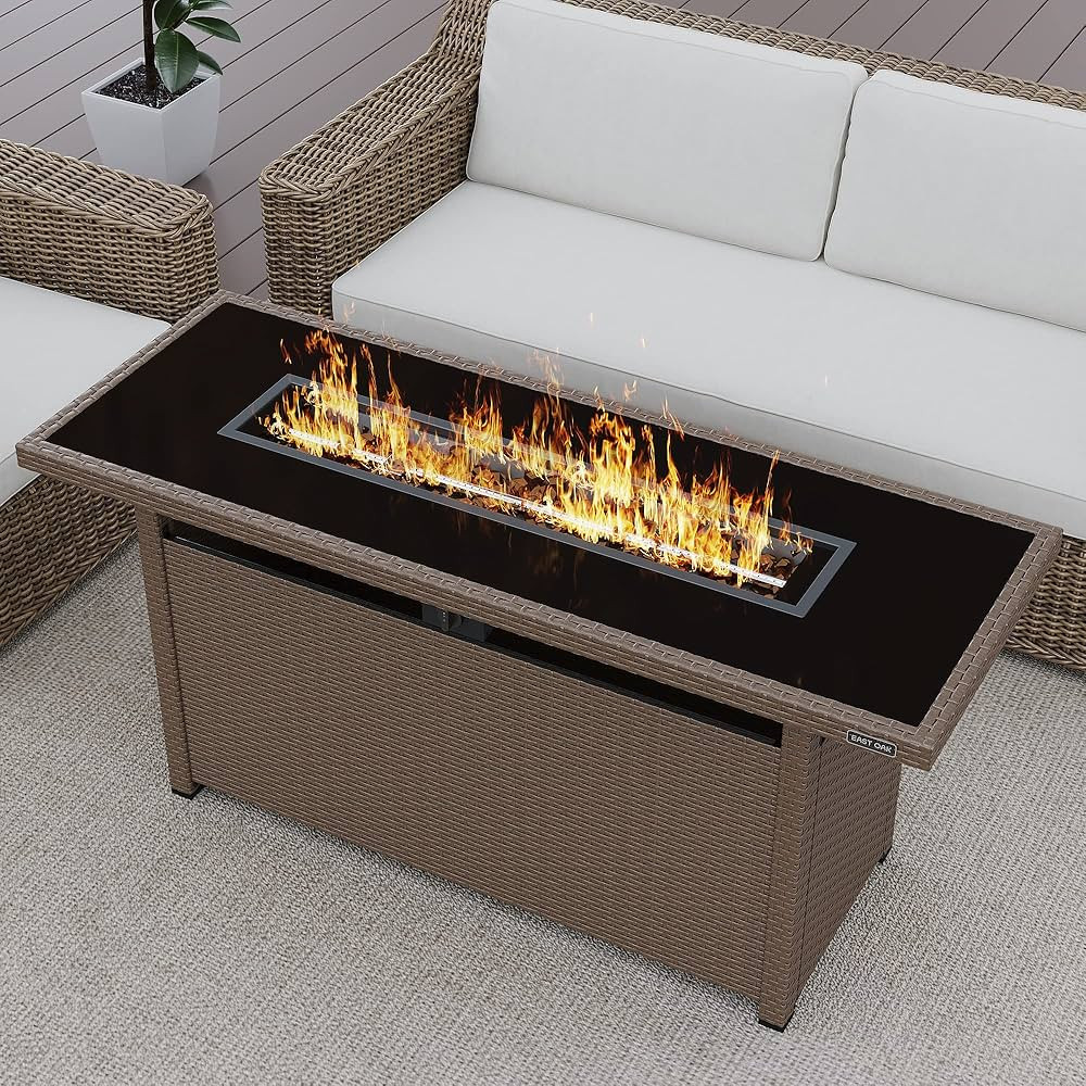 EAST OAK 57" Gas Fire Pit Table, 60,000 BTU Propane Fire Pit w/Large Tempered Glass Desktop, CSA ... | Amazon (US)
