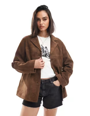 ASOS DESIGN real suede 70s jacket in brown | ASOS | ASOS (Global)