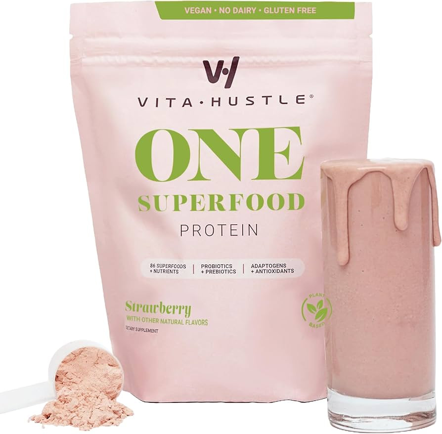 VitaHustle ONE Superfood Protein Powder + Greens Shake by Kevin Hart | 20g Strawberry Plant Prote... | Amazon (US)