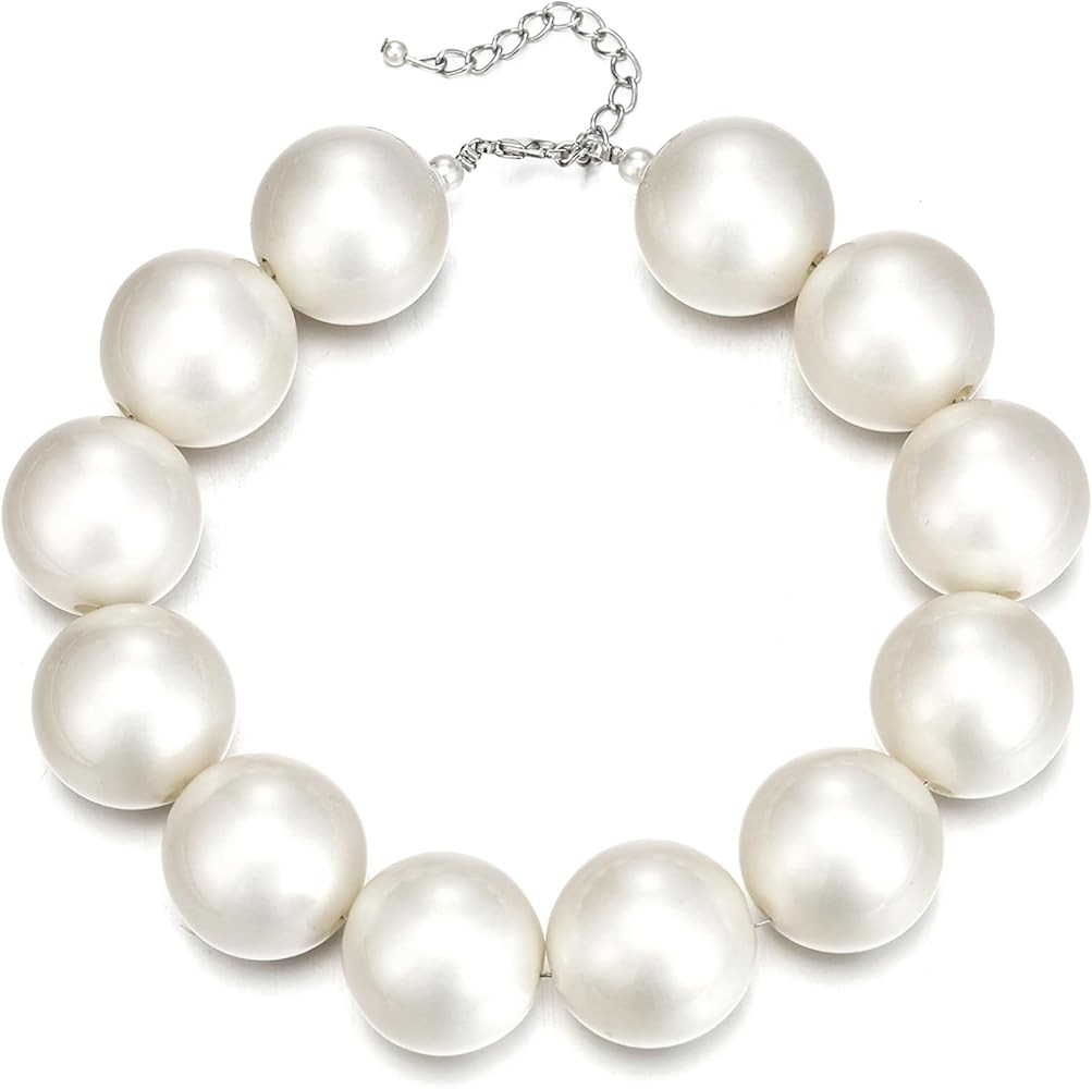 EVER FAITH Faux Pearls Collar Necklaces for Women, Imitation Pearl Beaded Chunky Wedding Statemen... | Amazon (US)