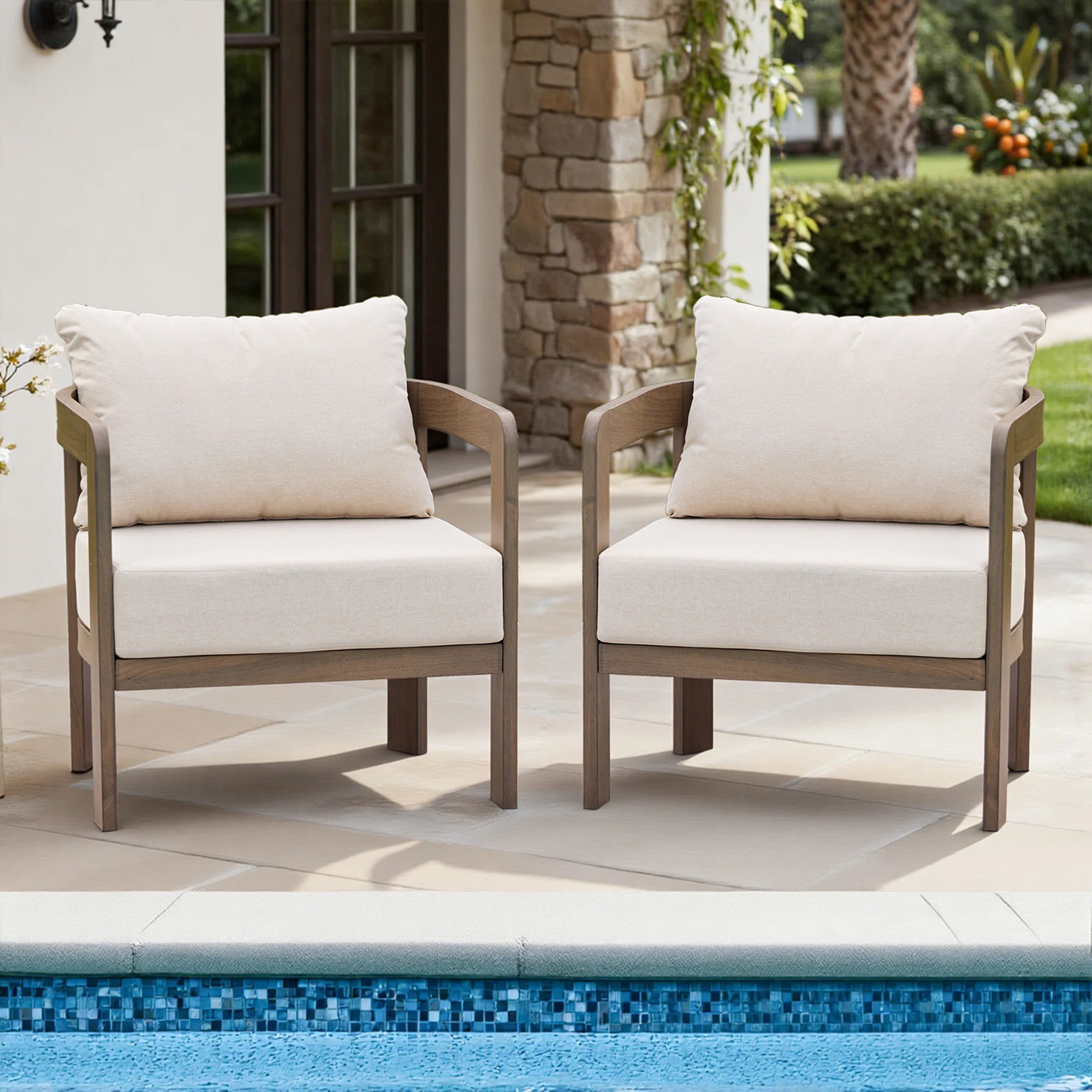 Patio Chairs Set of 2, Modern Accent Club Chairs with 6” Thick Cushions | Wayfair North America