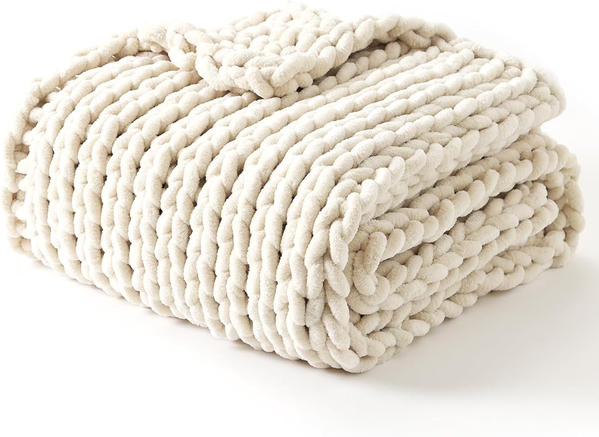 YnM Chunky Throw Blanket, Hand Knitted with Chenille Yarn, Skin Friendly, Ventilated and Breathab... | Amazon (US)