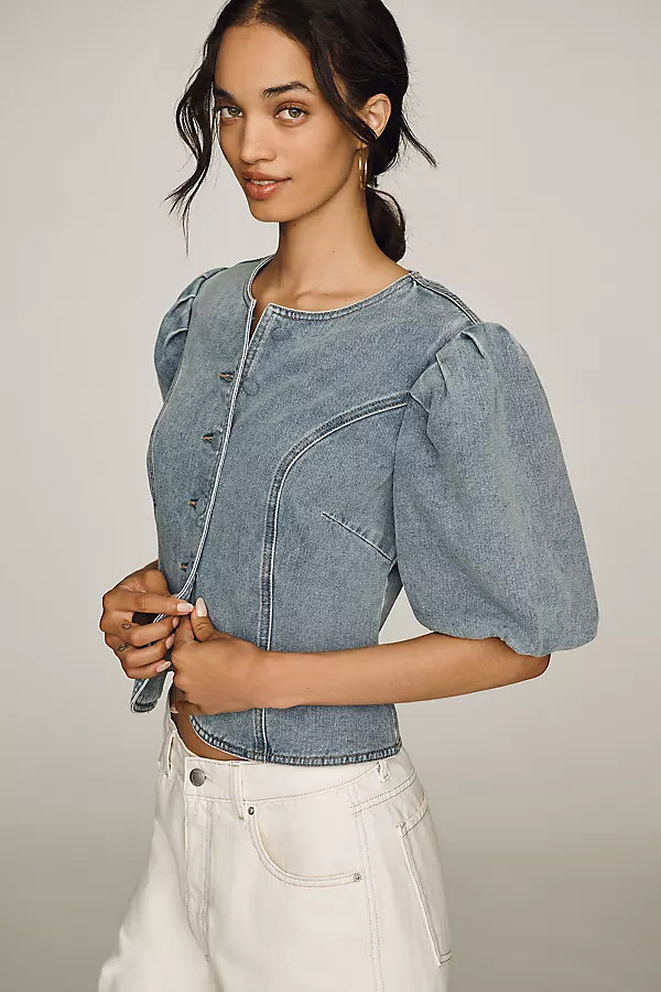 Washed Denim Puff Sleeve Jacket | Anthropologie (US)