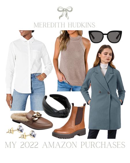 Womens fashion, womens outfit ideas, womens shoes, womens leather boots, blue coat, white button up, headband, diamond earrings, sunglasses, pretty, classic, traditional, mules, Amazon 

#LTKstyletip #LTKunder50 #LTKsalealert