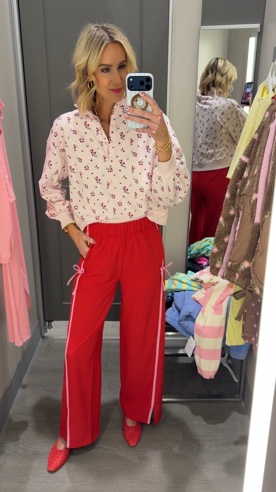New target drop!! Pink and red track pants with pink bows and floral sweatshirt  