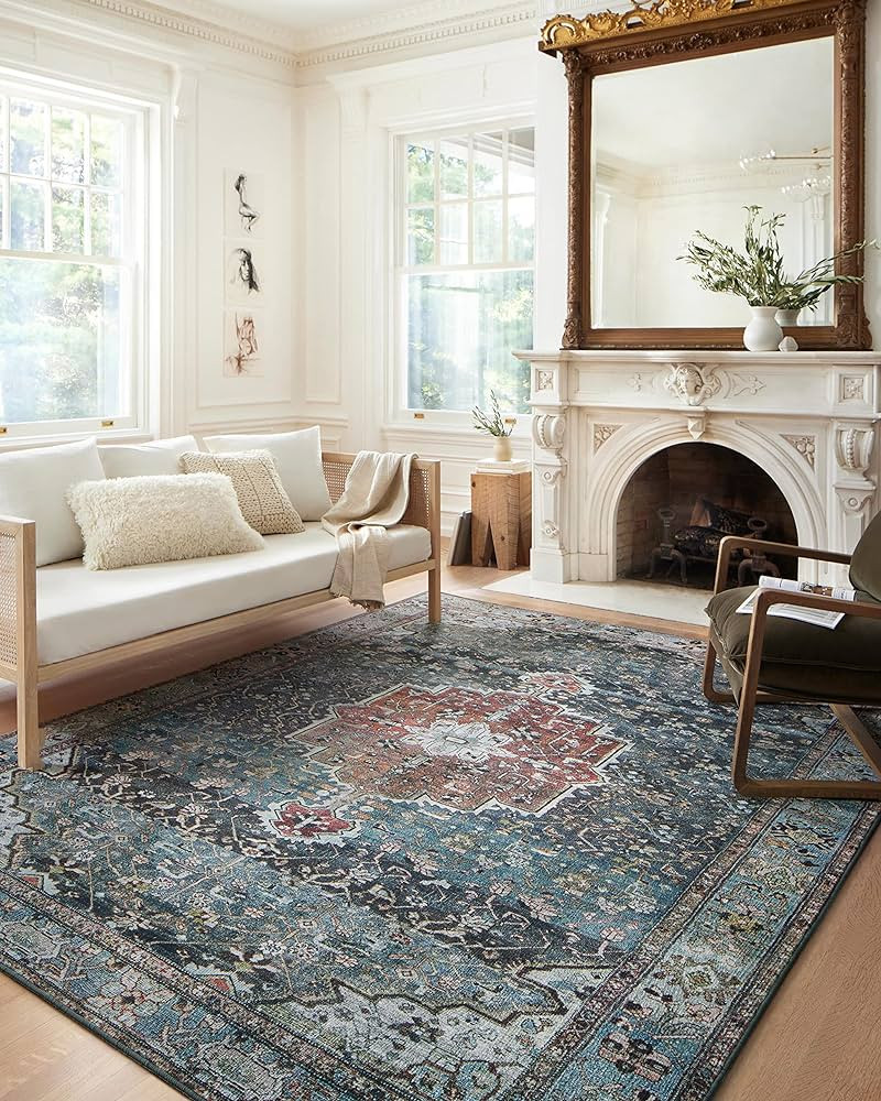 Loloi II Margot Collection MAT-05 Ocean/Brick 7'-6" x 9'-6" Area Rug feat. CloudPile | Amazon (US)