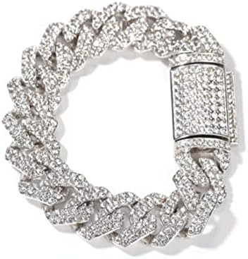 18mm Cuban Link Bracelet for Men Women, Bracelet Chain Curb Chain, Bling Rhinestone Bracelet Clasp C | Amazon (US)