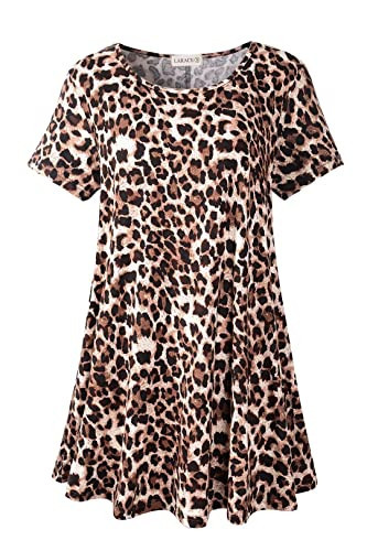 LARACE Leopard Print Tops for Women Summer Clothes Plus Size Shirts Short Sleeve Tunic Funny Cheetah BlouseA-Leopard08 M | Amazon (US)