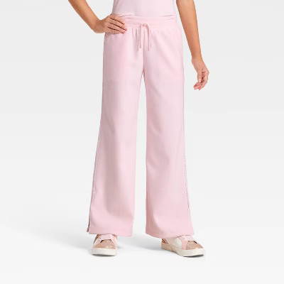 Girls' Waffle Textured Wide Leg Pants - All In Motion™ Light Pink L | Target