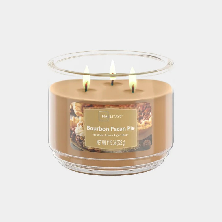 Mainstays 3-Wick Scented Glass Jar Candle, Bourbon Pecan Pie, 11.5oz. | Walmart (US)