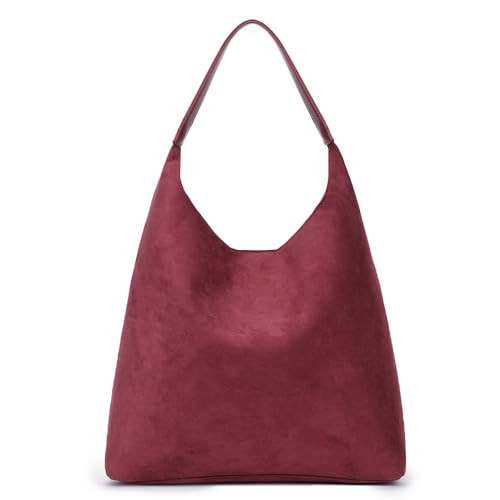 YFGBCX Women's Burgundy Faux Suede Tote Handbag, Hobo Style, 14.17x12.2x5.12 inches | Amazon (UK)