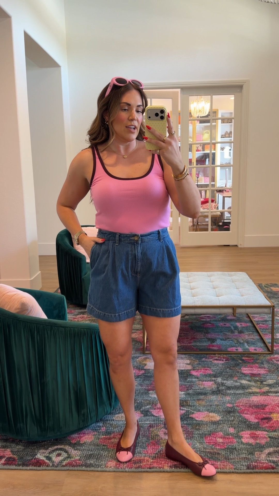 curvy midsize pink and burgundy summer look! wearing size large on two tone tank and size medium in trouser shorts. 50% off this weekend!

#LTKSeasonal #LTKMidsize #LTKSaleAlert