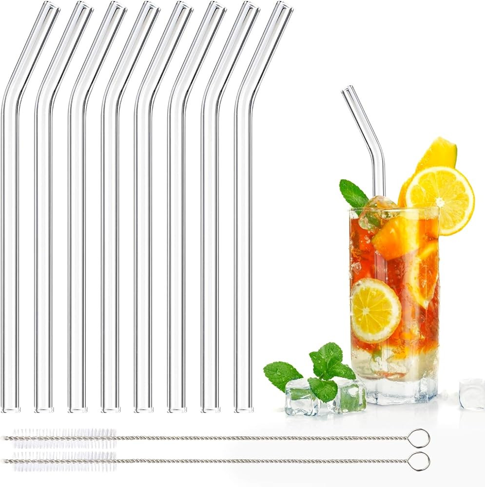 DONQL 8 Stück Glasstrohhalme Glas Wiederverwendbar Trinkhalme Umweltfreundlich Trinkhalme aus Gl... | Amazon (DE)