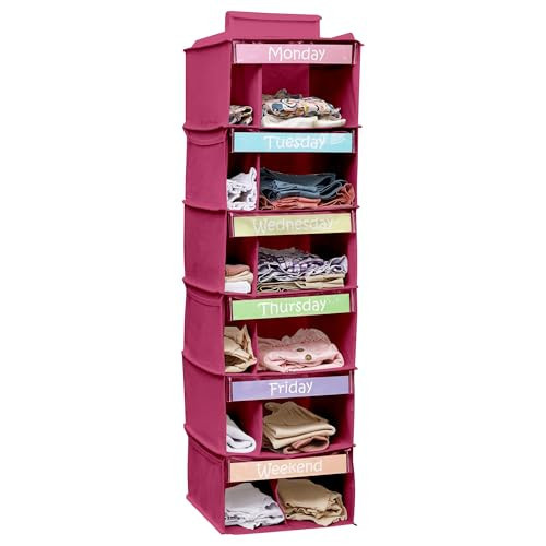 Houseables Kids Clothes Organizer, Weekly Clothes Organizer for Kids, Closet Daily Outfit Storage, Monday Through Friday Clothing Planner, Day of The Week, Weekday, School, Hanging, 6 Shelf, Pink | Amazon (US)