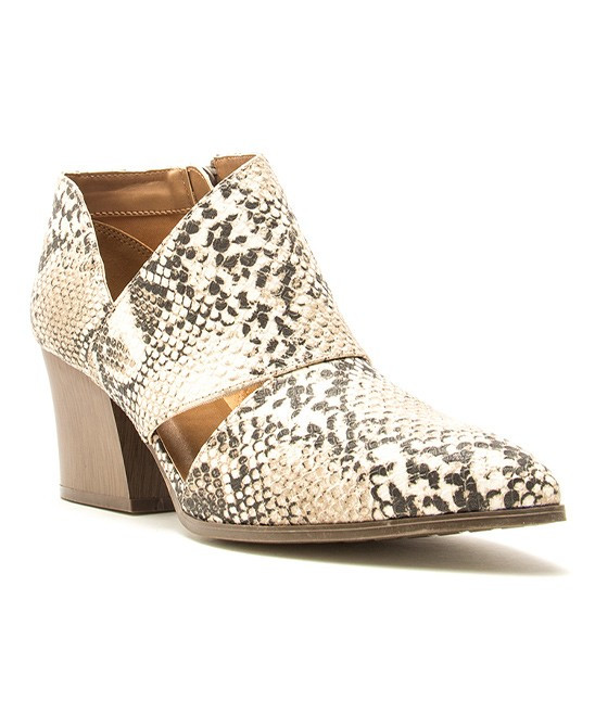 Qupid Women's Casual boots BEIGE/BWN - Beige & Brown Snake Bootie - Women | Zulily