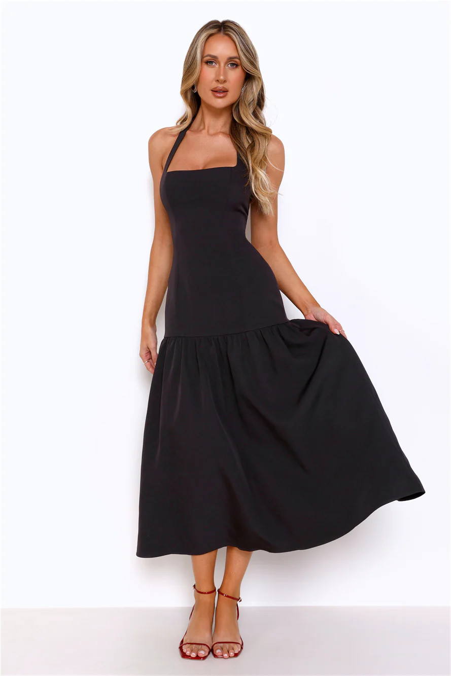 Like Fine Wine Halter Midi Dress Black | Hello Molly (US)