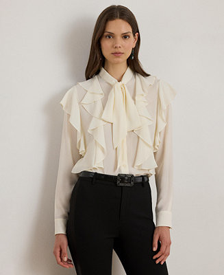 Lauren Ralph Lauren Women's Ruffle Detail Tie-Neck Blouse - Macy's | Macy's