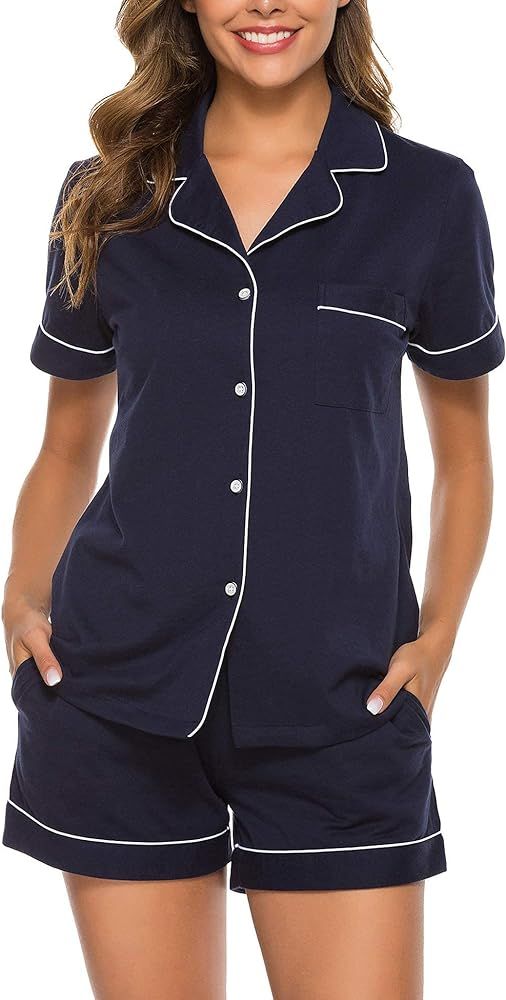 COLORFULLEAF 100% Cotton Night Shirts for Women Button Down
