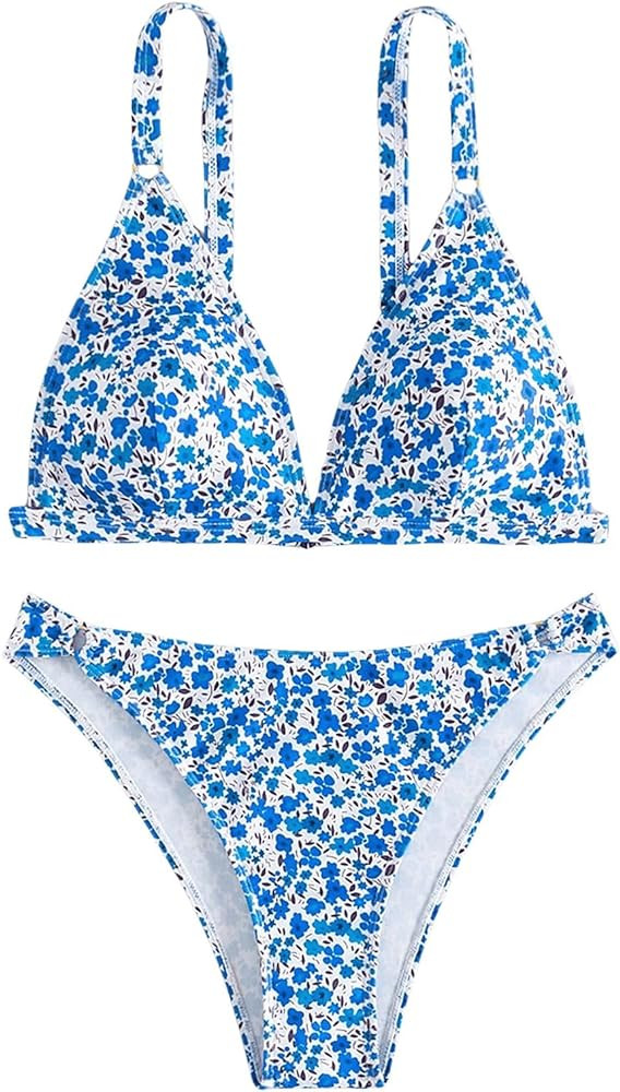 SOLY HUX Women's Floral Print Spaghetti Strap Bikini Bathing Suit 2 Piece Swimsuits | Amazon (US)