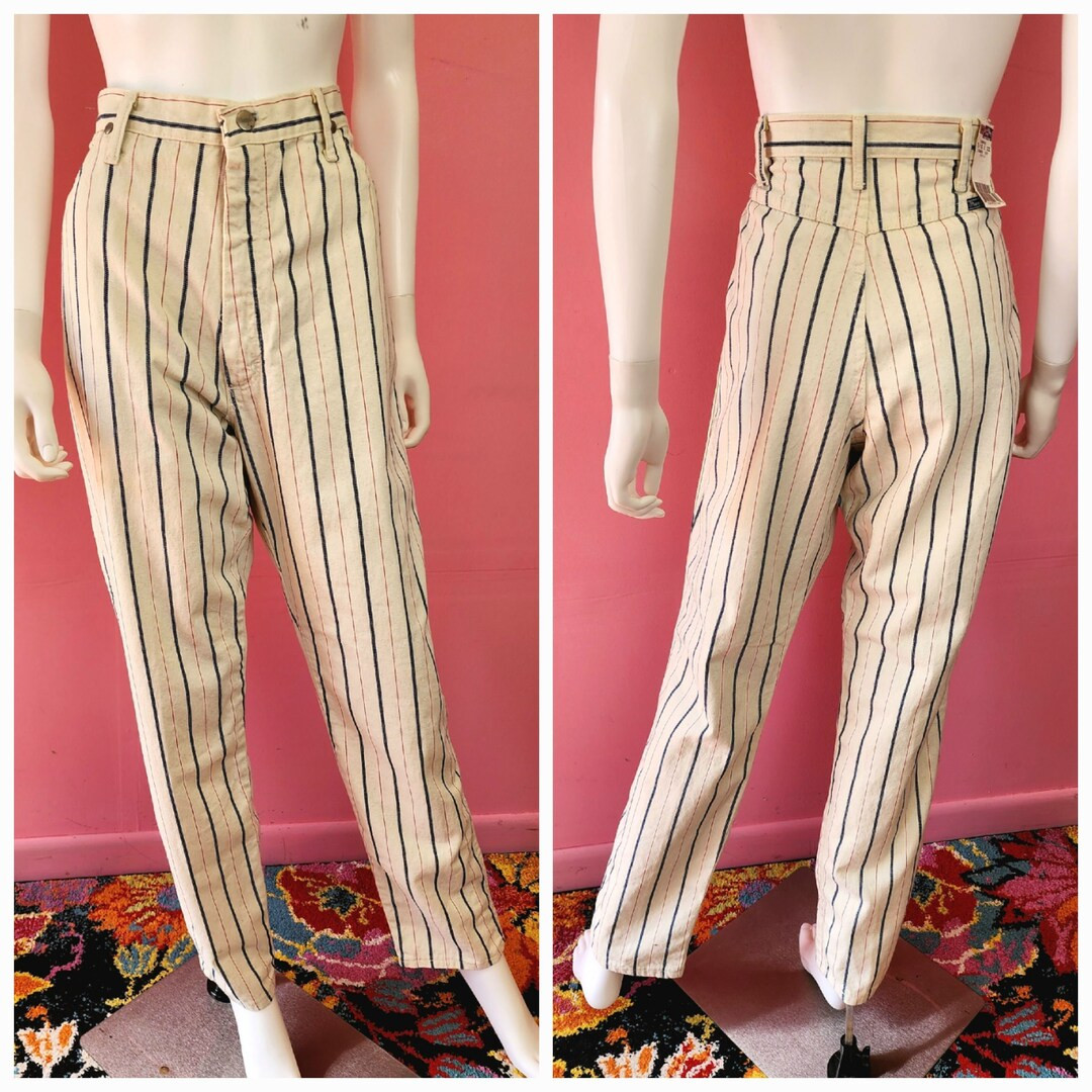 32 Waist Vintage 1980's/1990's Deadstock Wrangler Denim Jeans Off-white, Red, Blue Pin Stripes Co... | Etsy (US)