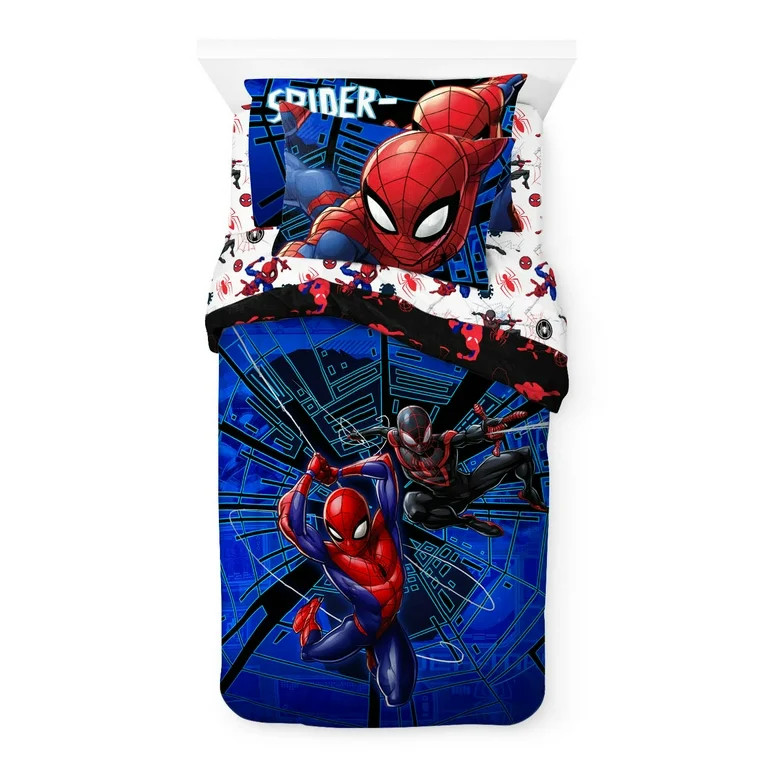 Marvel Spiderman Blue 5-Piece Kids Reversible Twin Bedding Set, 100% Microfiber | Walmart (US)