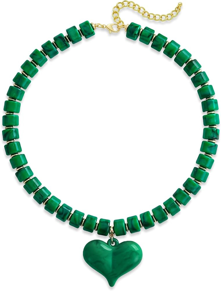 YUJIE Chunky Heart Penadnt Necklace for Women- Exaggerated Statement Puff Heart Necklace with Acr... | Amazon (US)