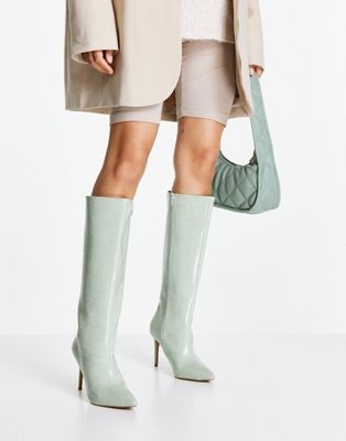 ASOS DESIGN Claudia knee high boots in pale green | ASOS (Global)