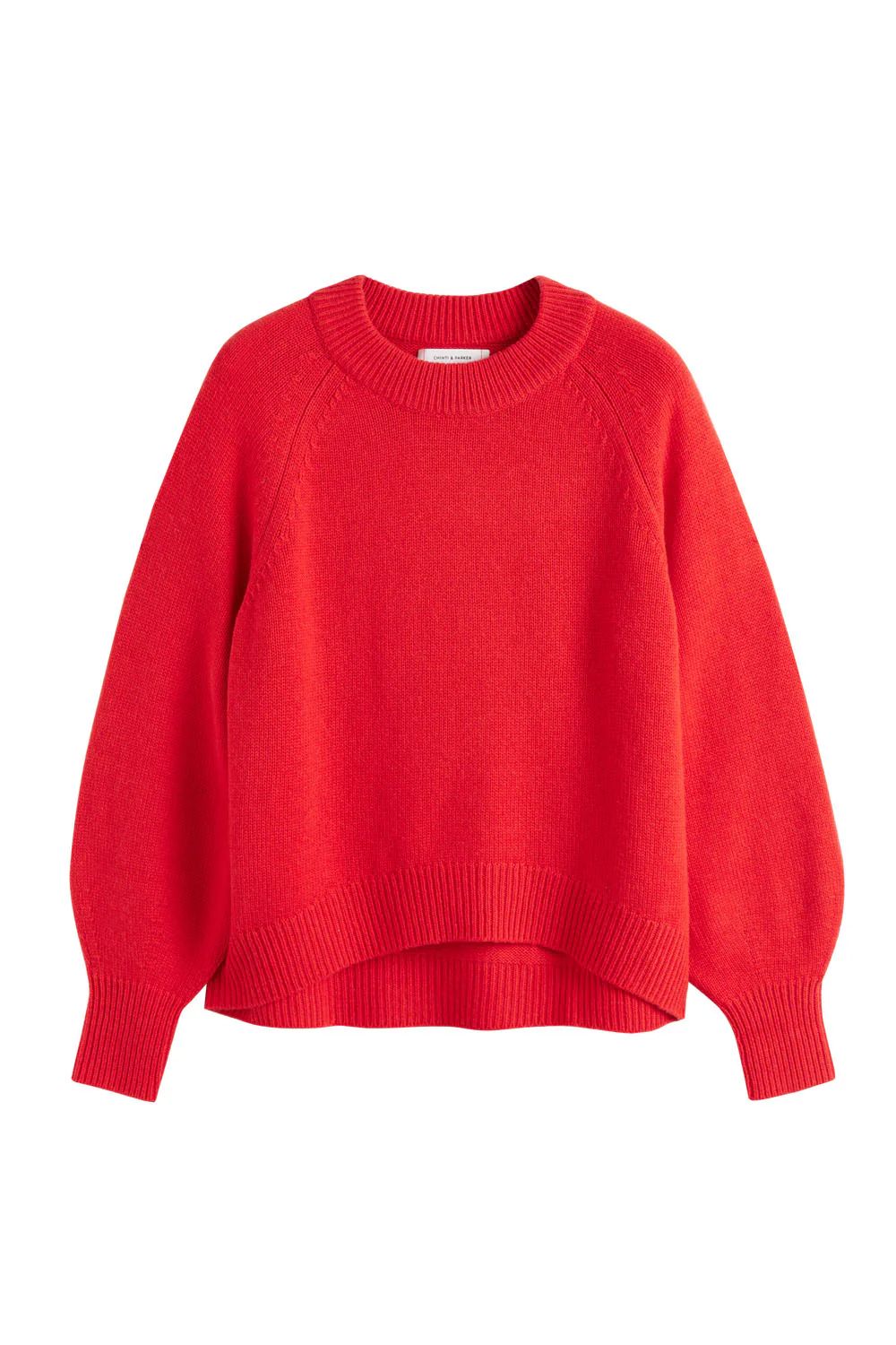 Red Wool-Cashmere Saddle Sleeve Sweater | Chinti and Parker