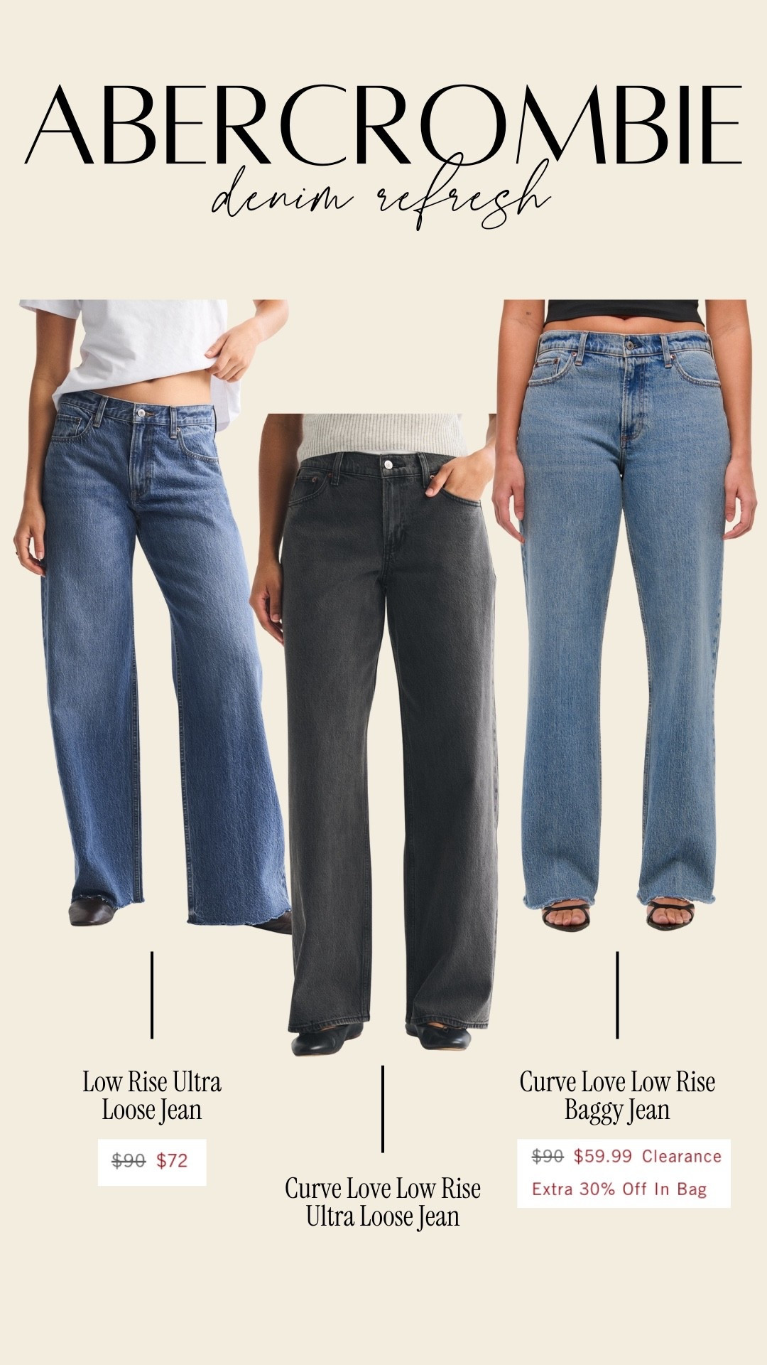 My recent denim purchase from Abercrombie! These are all non maternity styles but they are bump friendly! I sized up 2x to a 26 in all for the bump, but may return for 27 for even more room!

#LTKmomlife #LTKBump #LTKSaleAlert