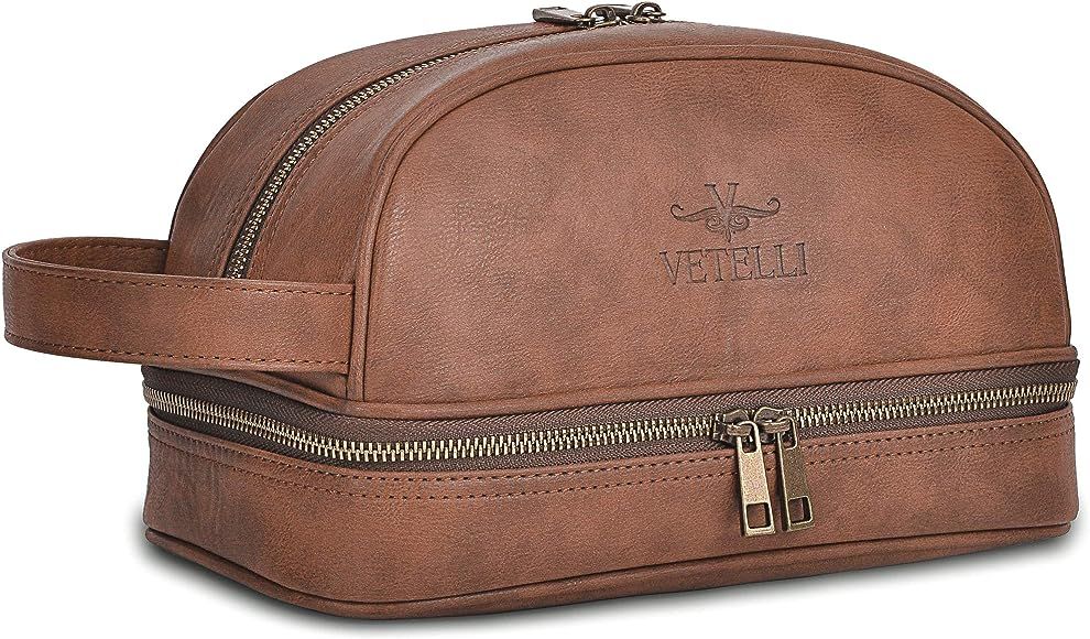 Vetelli Classic Leather Toiletry Bag, Water-Resistant Lining, Perfect Gift And Travel Accessory F... | Amazon (US)