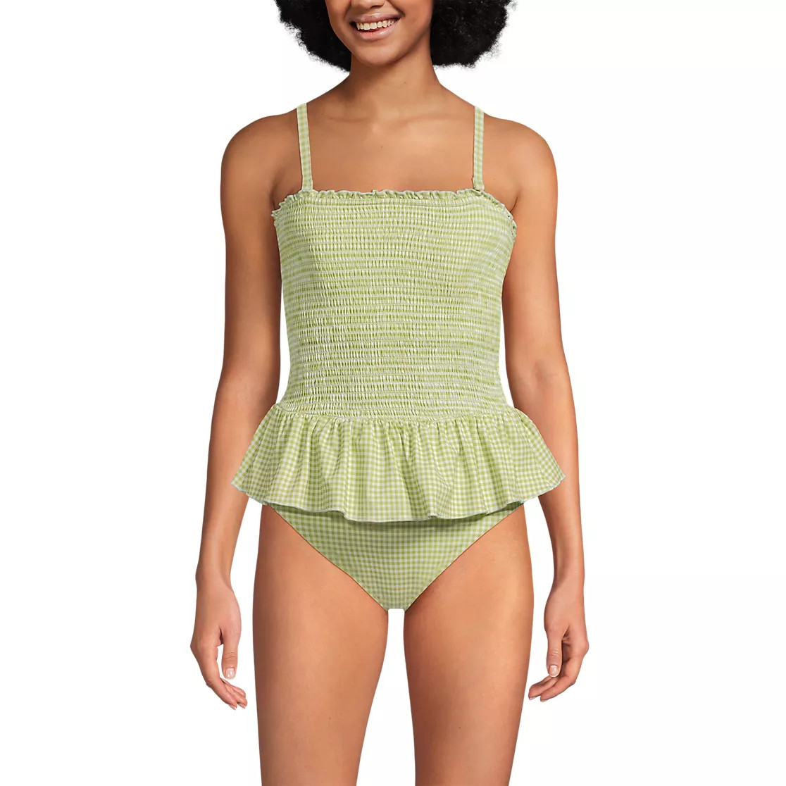 Women's Smocked Bandeau Peplum One Piece Swimsuit | Lands' End (US)