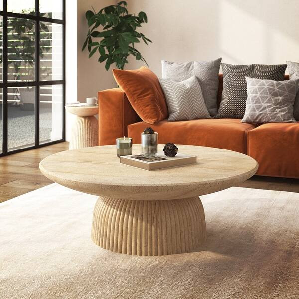 Studio London Maddox Single Round Coffee Table Stone Marble Effect - Faux Travertine large | Bed Bath & Beyond