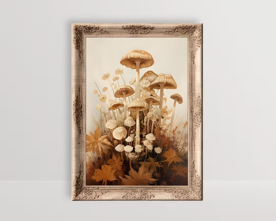 Botanical Mushrooms Cottagecore Print, Boho Autumn Fall Decor, Moody Vintage Oil Painting, Nature... | Etsy (US)
