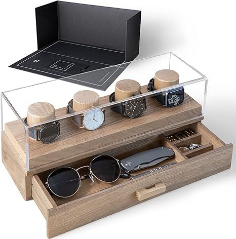 Watch Display Case Watch Holder - Wood Mens Watch Case Watch Box Organizer for Men Watch Boxes - ... | Amazon (US)
