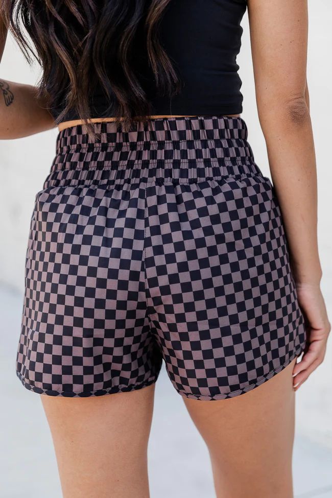 Errands to Run Brown Checkered High Waist Shorts | Pink Lily