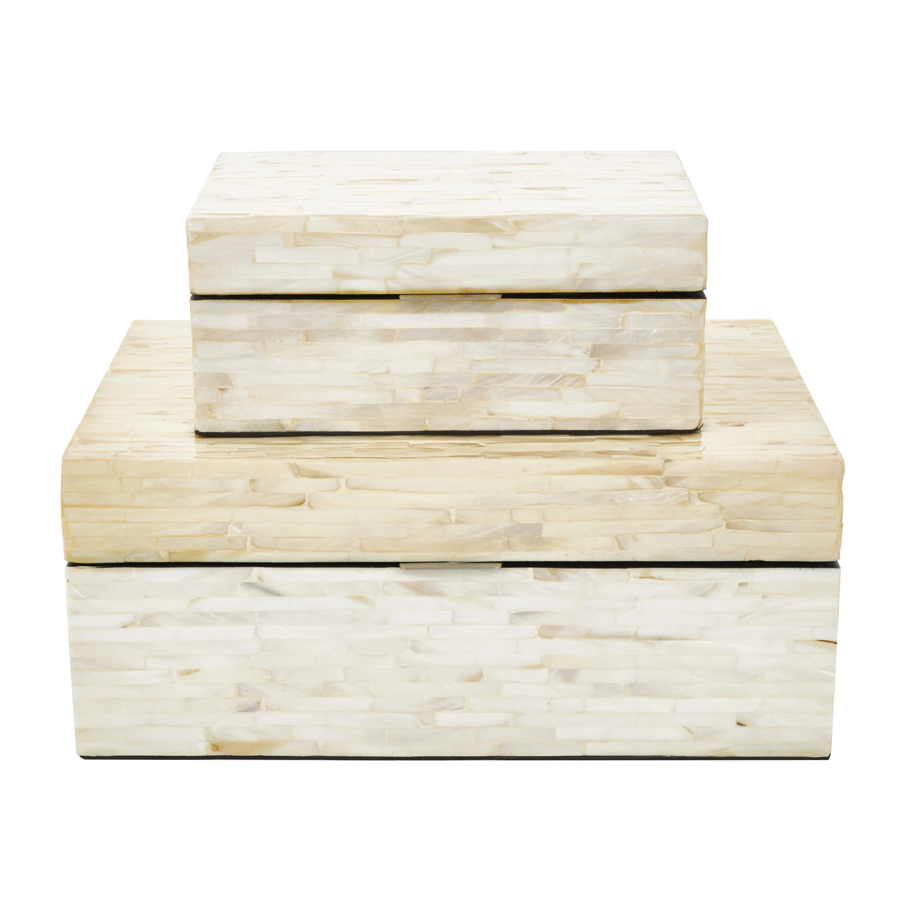 DecMode Handmade White Mother of Pearl Shell Decorative Box with Linear Mosaic Pattern and Hinged... | Walmart (US)
