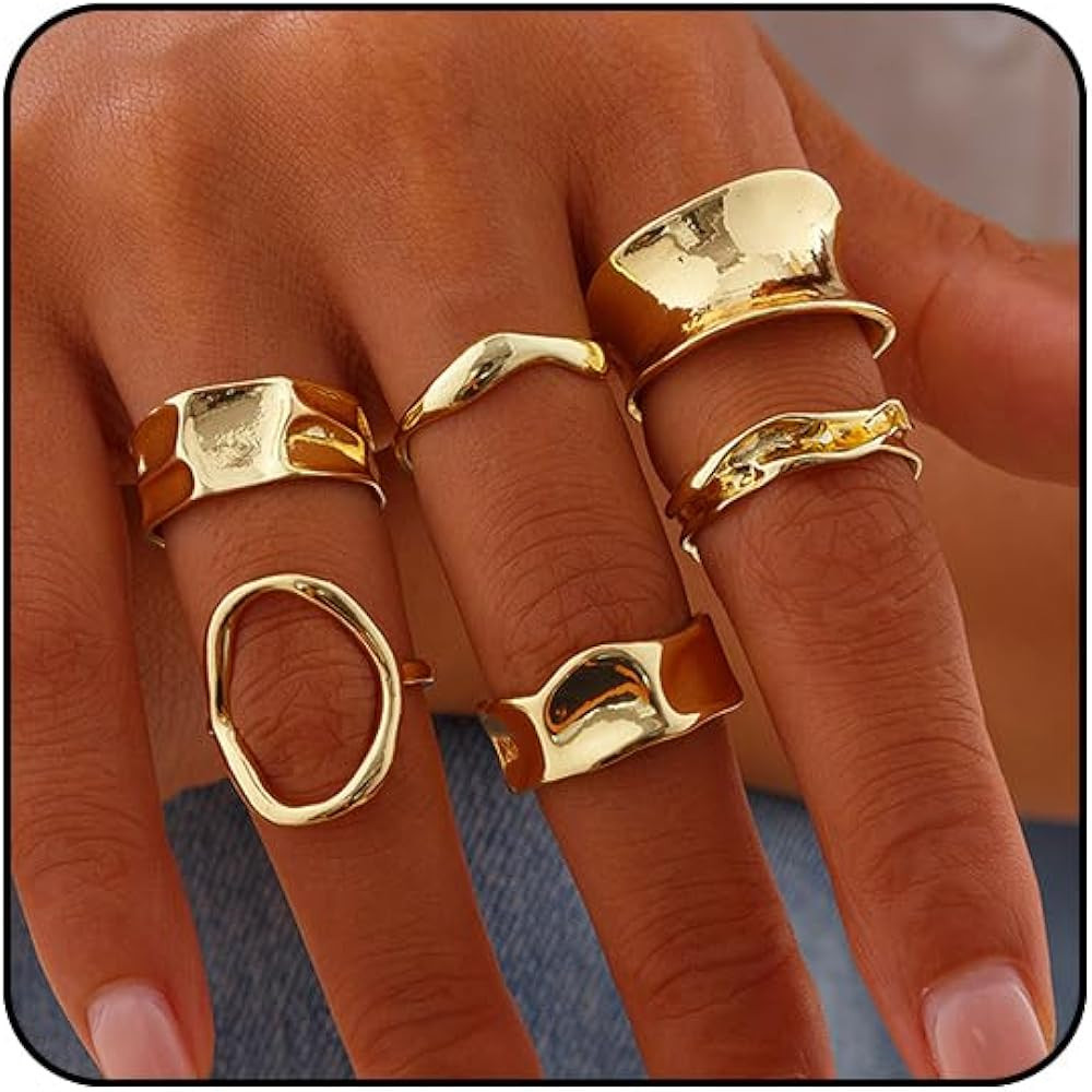 Chunky Gold & Silver Rings Set - Adjustable Thick Statement Rings for Women | Amazon (US)