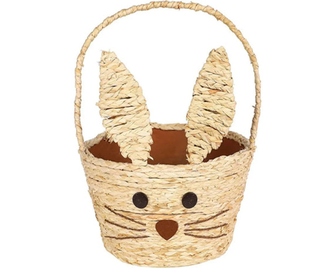 Easter Bunny Woven Basket for Party Favors, Handmade Straw Wicker Easter Candy Eggs Baskets for K... | Etsy (US)